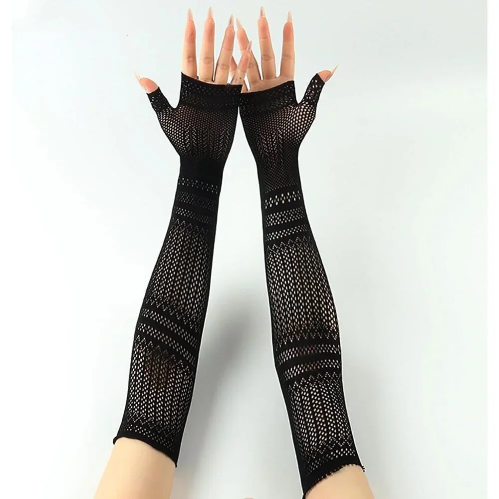 Women's Fishing Halloween Black 11 Net Gloves Fingerless Gothic Accessories